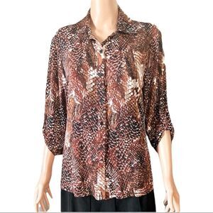 Peck & Peck Animal Print Button Down Top Sz Medium